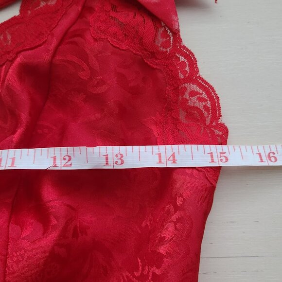 VTG Victoria’s Secret Gold Label Red Satin Jacquard Teddy M Lace Bows Holiday - Picture 10 of 12
